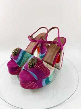 Kurt Geiger Kensington Platform Heels Crystal Rainbow Bird Sandals EU 37 US 7